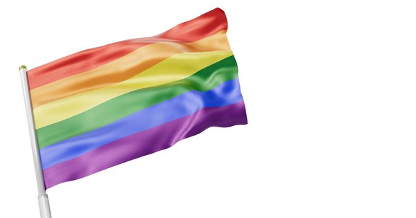 Rainbow flag flying in front of a European institutional building